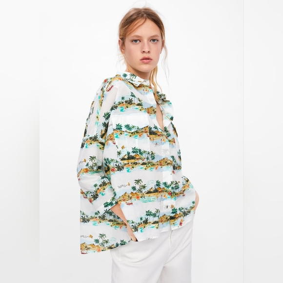 Zara Tops - Size- S/L, ZARA palm tree print shirt